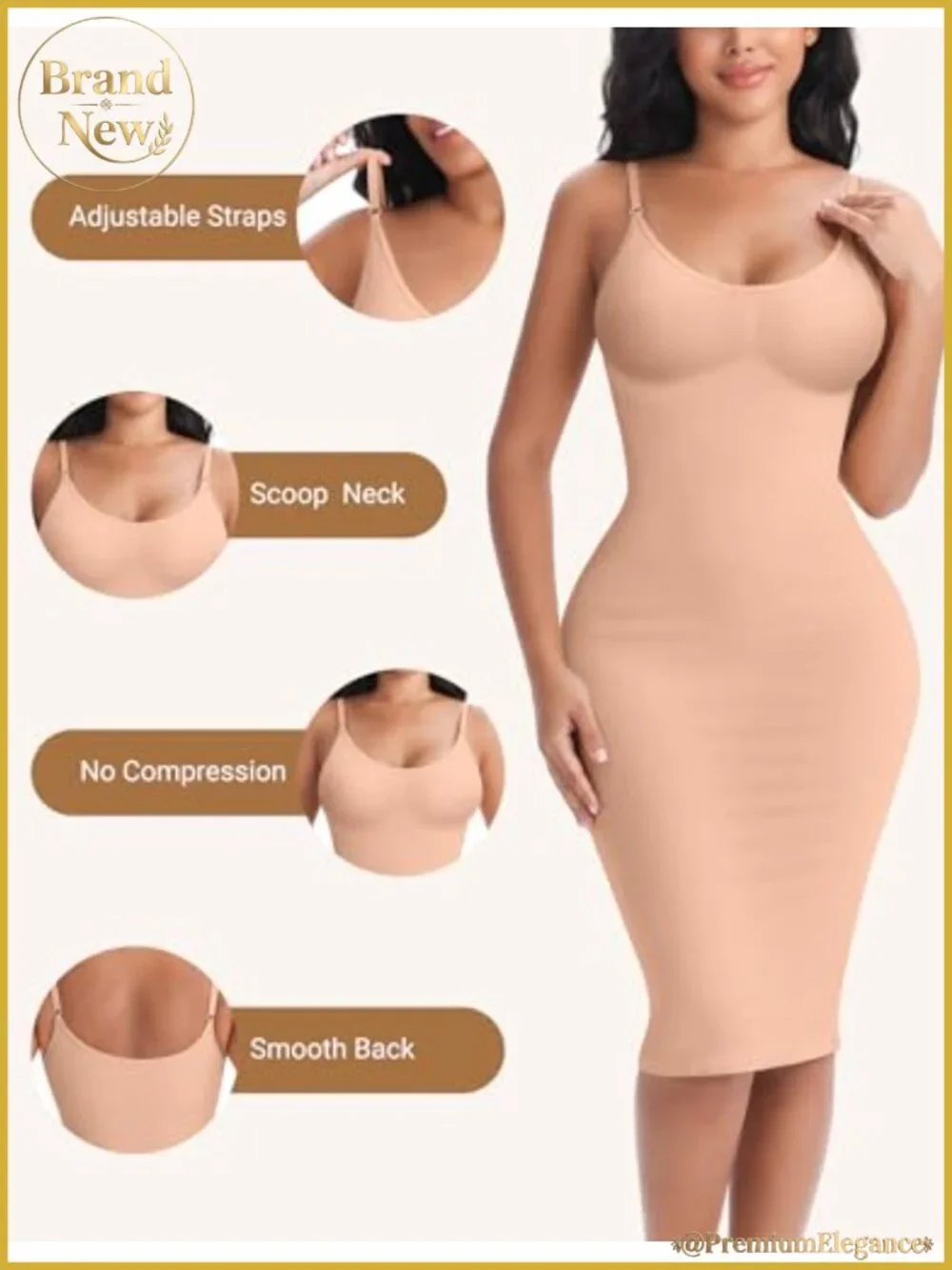 Tummy Control Full Slip Shapewear Scoop Neck Seamless Under Dress Polyamide